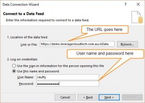 An Excel oData Connection using the Leverage Cloud Technologies MYOB Advanced Demo System