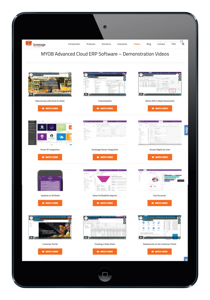 MYOB Advanced Demo Videos page