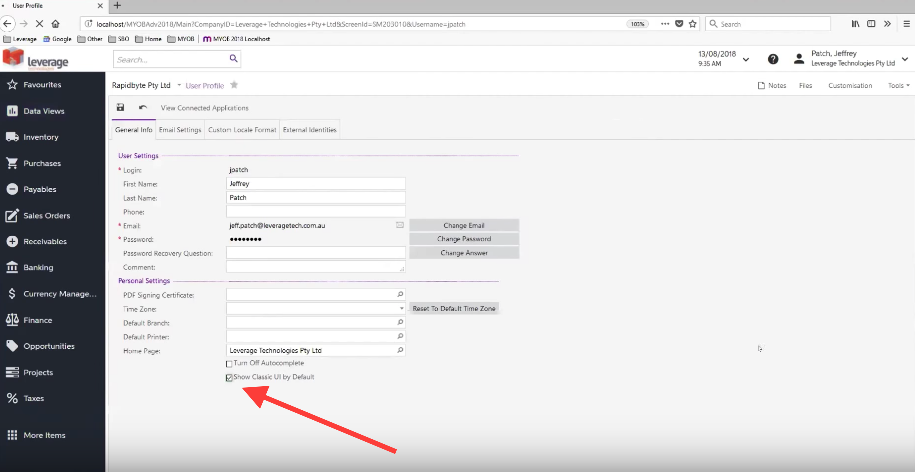 Permanent switch to new interface in MYOB Advanced 2018.1