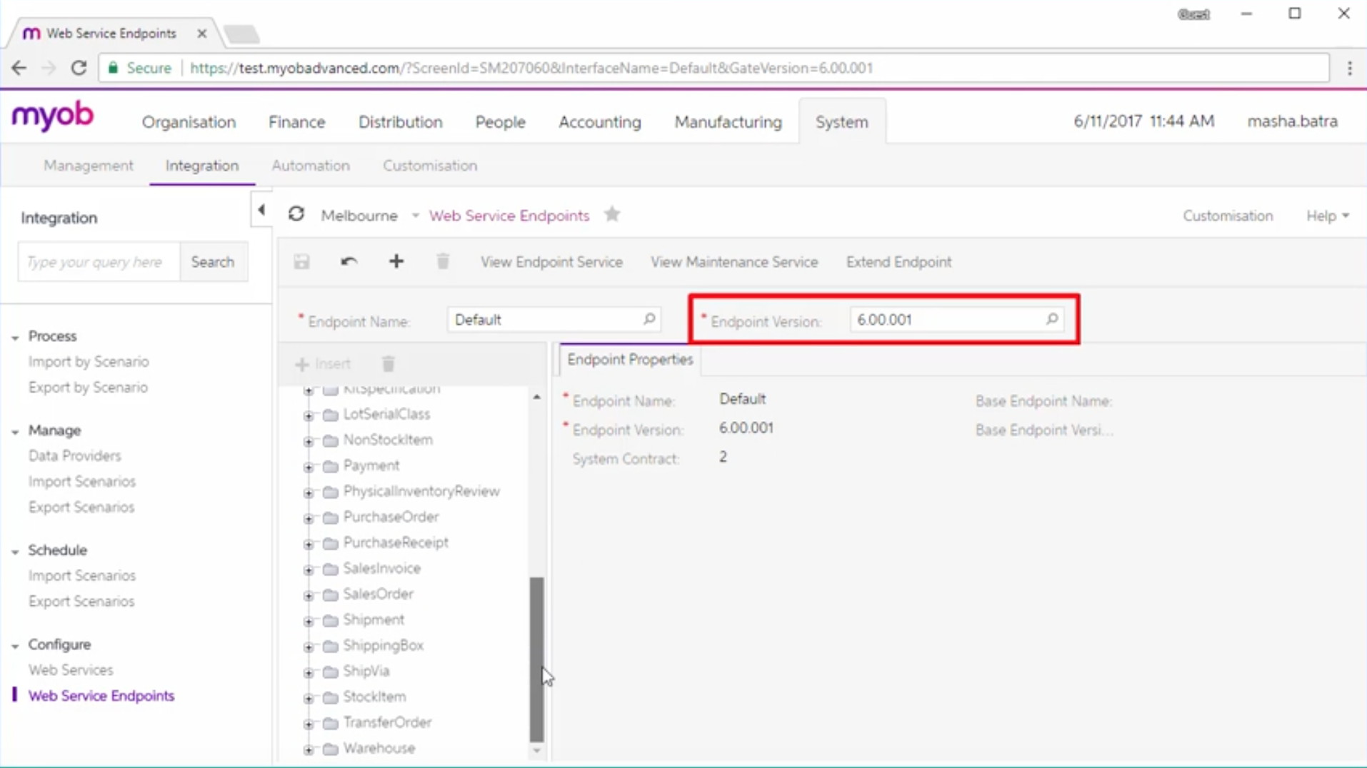 Connect to MYOB Advanced via endpoint