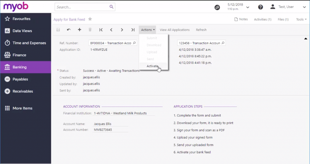 Activate a Successful Bank Feed in MYOB Advanced