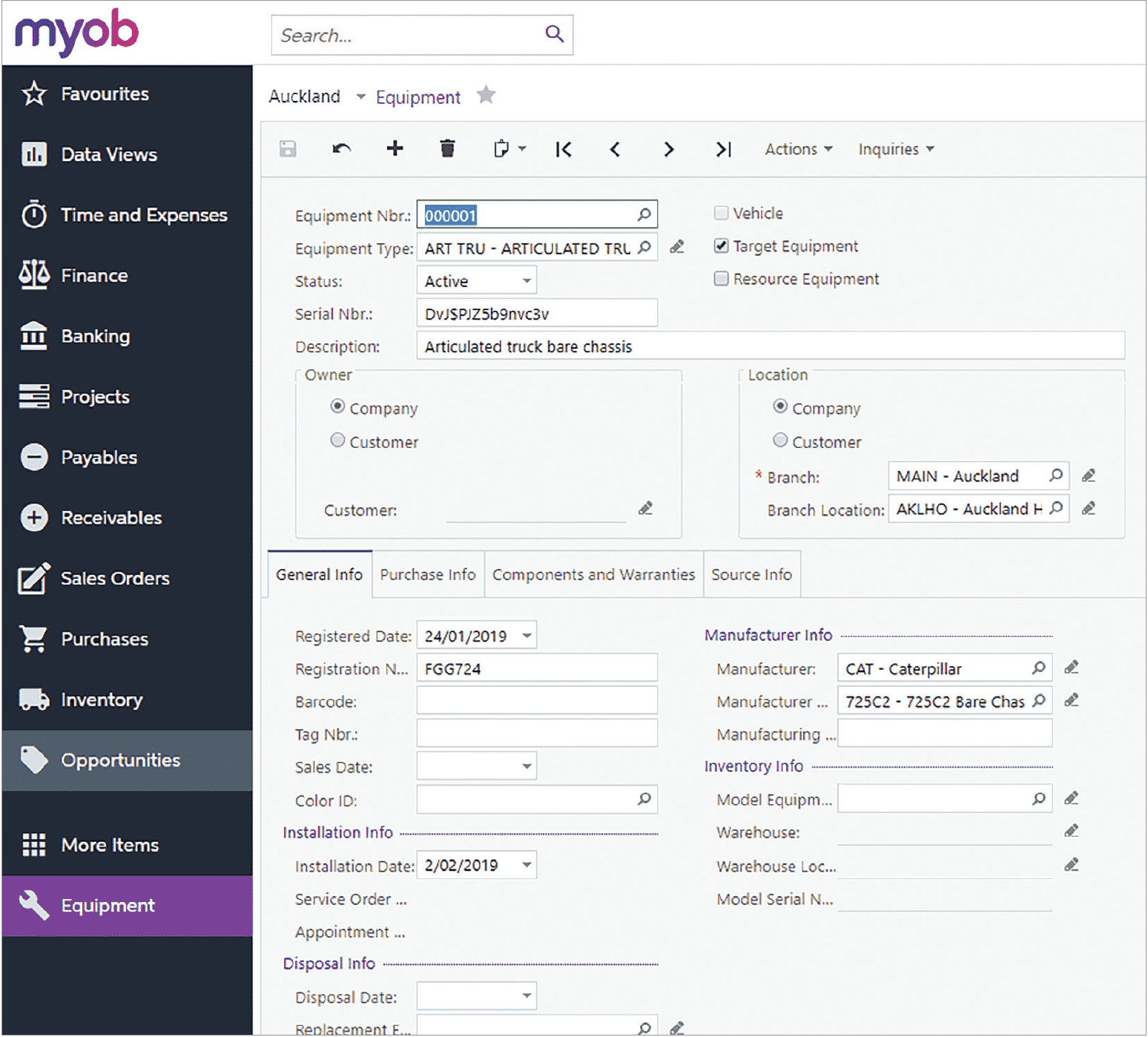 Capital Equipment maintenance in MYOB Advanced field service management