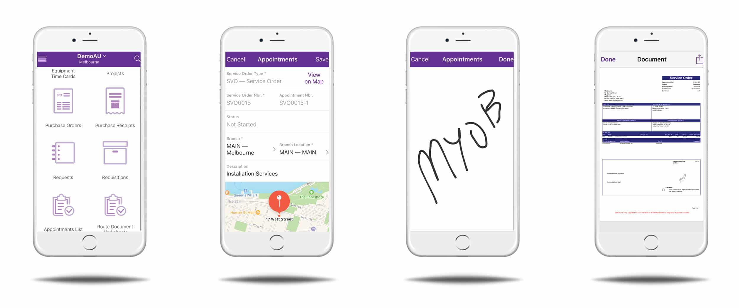 MYOB Advanced app for service operator on the road